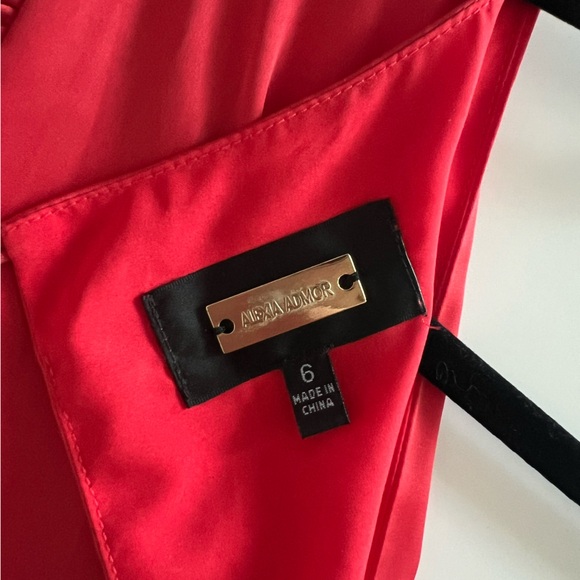 Alexia Admor Red Satin Puff Sleeve Midi V Neck Slit Dress Size 6 - Picture 7 of 8